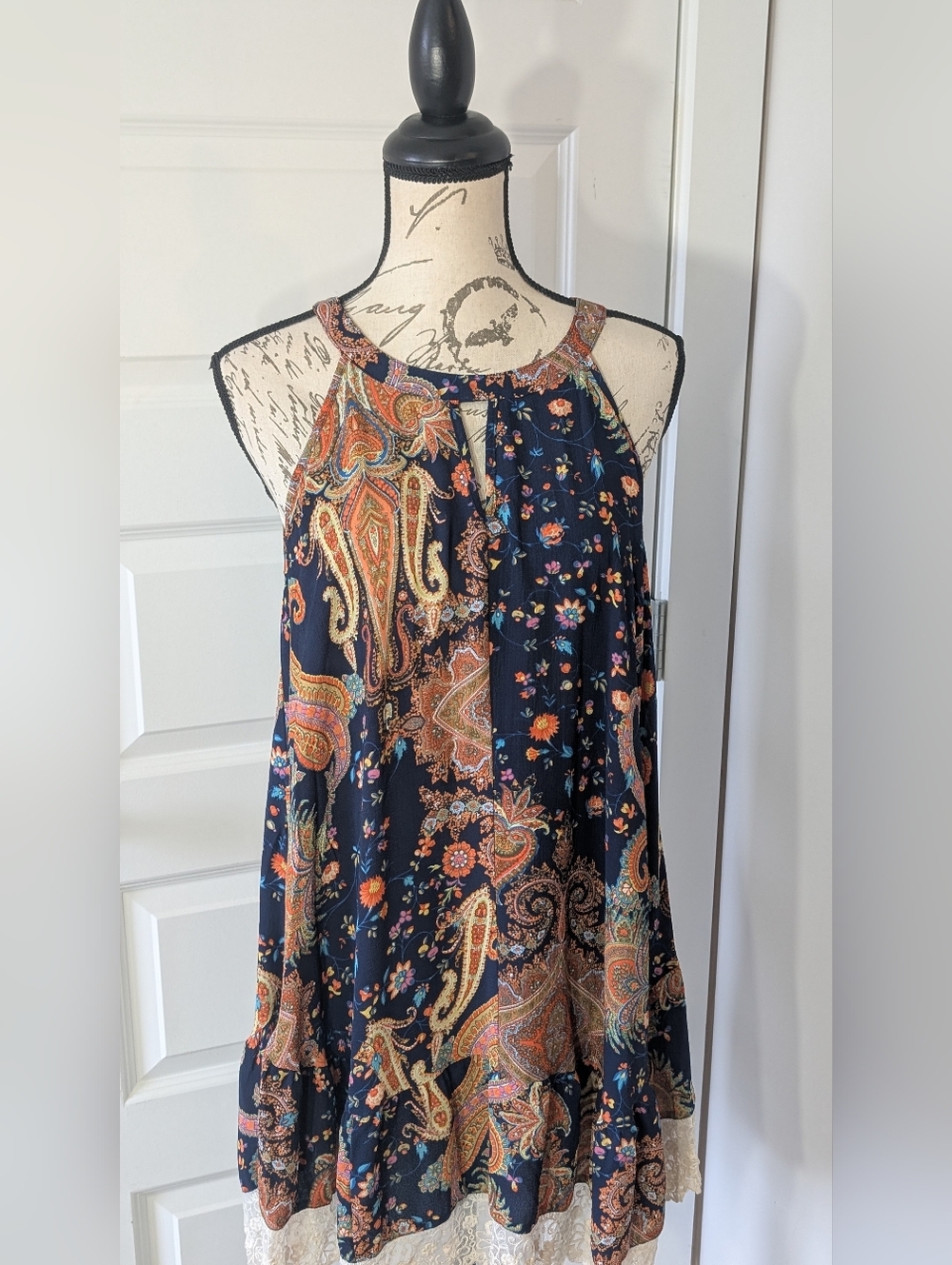 Umgee Navy Floral Print Blouse Size M - Picture 3 of 7